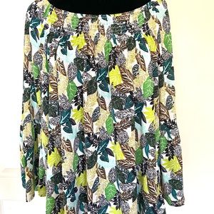 COPY - New Directions Women's L Floral Blouse Tunic Green Multi Large Ruffle Sl…